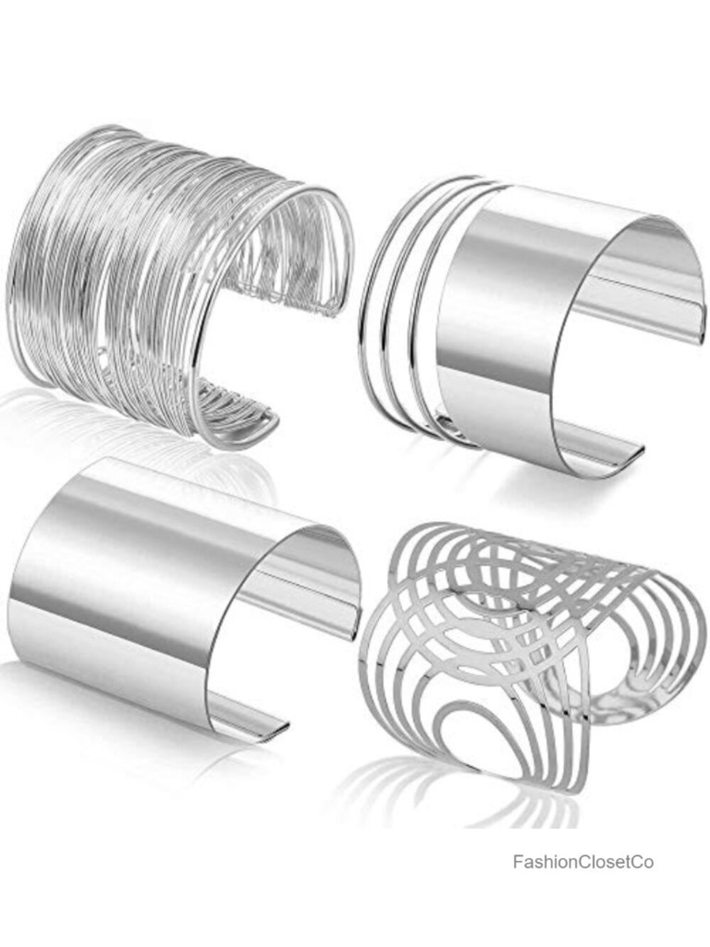4 Piece Cuff Bangle Bracelet Set Open Wire Wrist Bracelets Adjustable Wrap